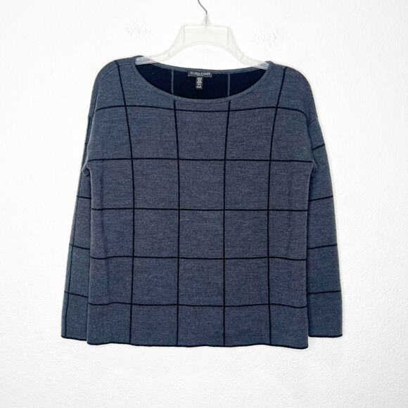 Eileen Fisher Fine Merino Box-Top Sweater Window Pane Sustainable Wool Petite - Picture 4 of 11